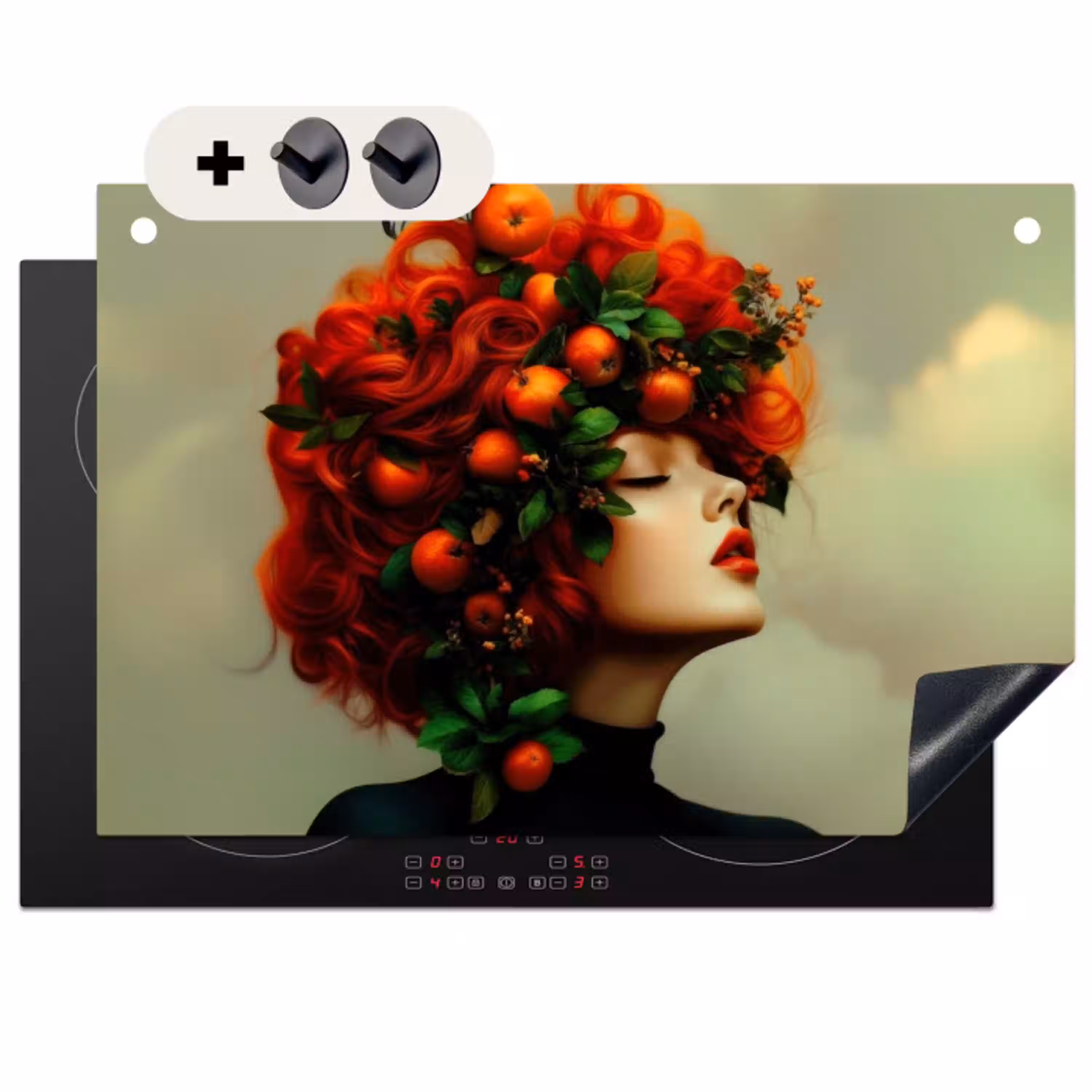 Vrouw - Appels - Rood - Bladeren Inductie beschemer met haakjes klein -3d
