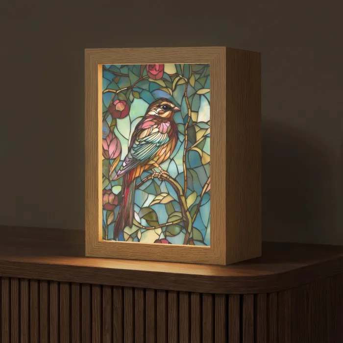 Vogel - Tak - Rozen - Mozaïek Light Box met kabel (Tafellamp) klein -z3d_website