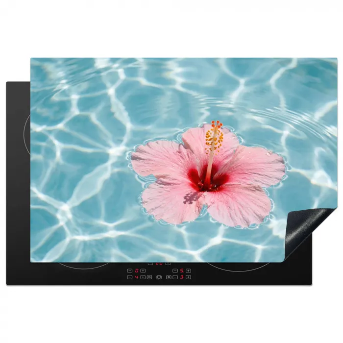 Hibiscus - Water - Roze Inductie beschermer vinyl 3mm klein -3d