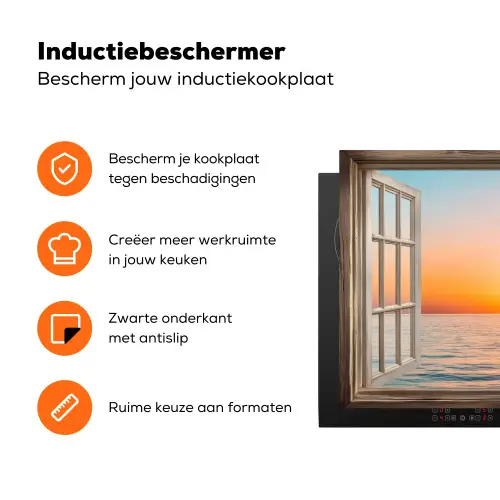 Doorkijk - Zee - Boot - Zonsondergang Inductie beschermer vinyl 3mm klein -zzzzzzz-td-ups