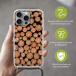 Houtblokken - Textuur - Patroon - Bruin - Rustiek Hoesje iPhone 16 Pro Max met koord klein -sfeer2_NL