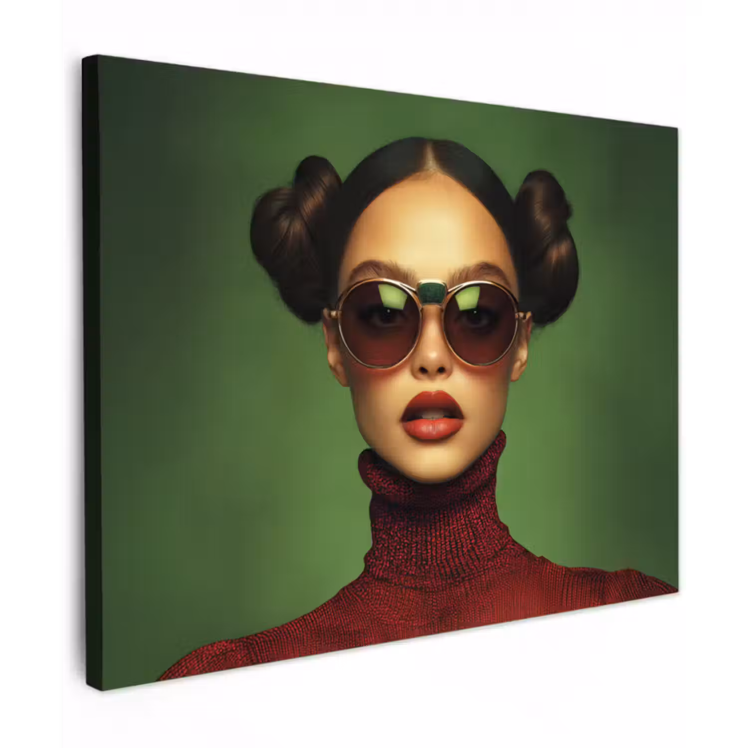 Leinwandbild - Frau - Grün - Brille - Ästhetisch - Modern
