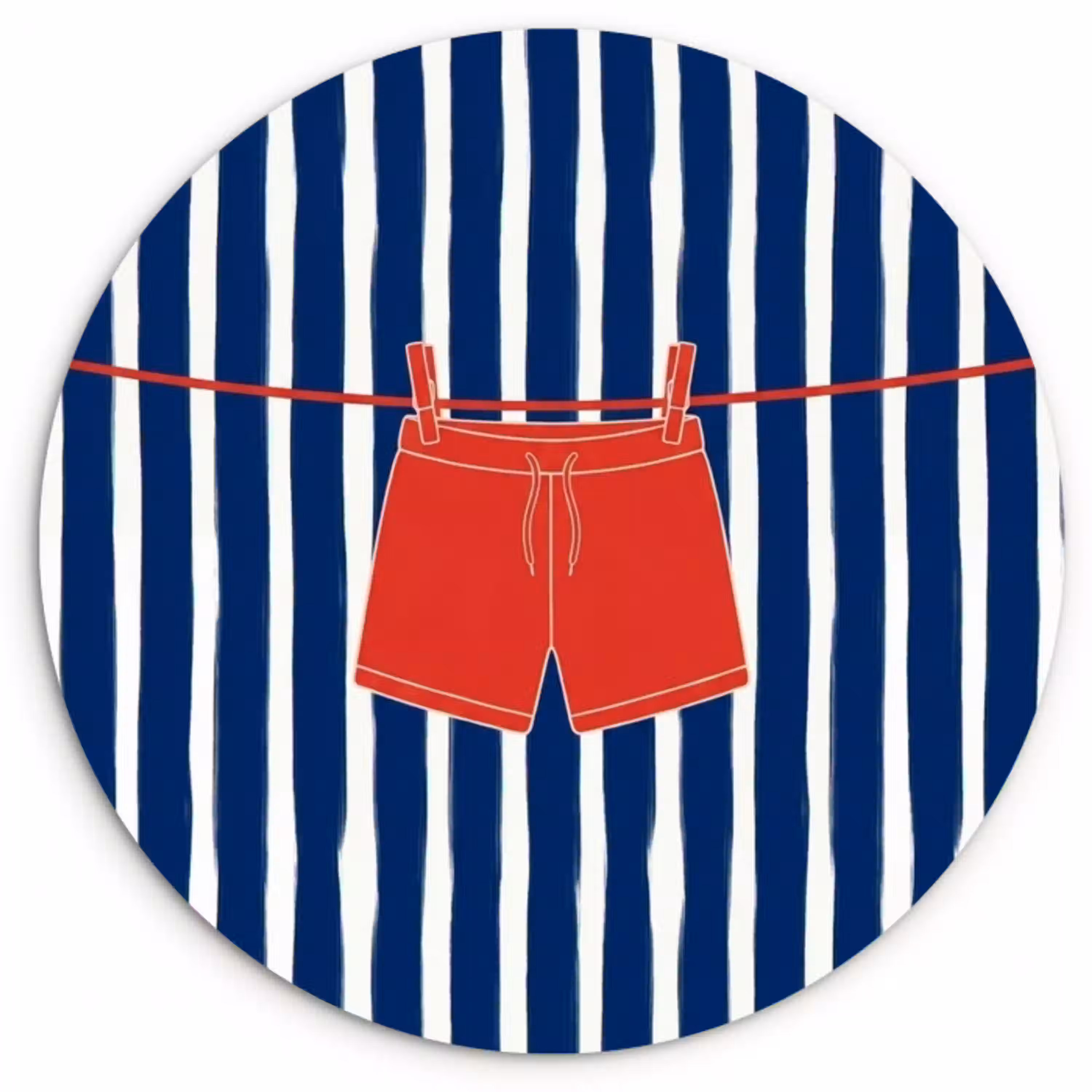 Shorts - Waslijn - Zomer - Illustratie - Rood Wandcirkel kunststof plaat 5mm dik klein -3d