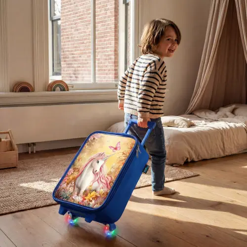 Eenhoorn - Vlinder - Roze - Manen Kinderkoffer - Blauw klein -sfeer1