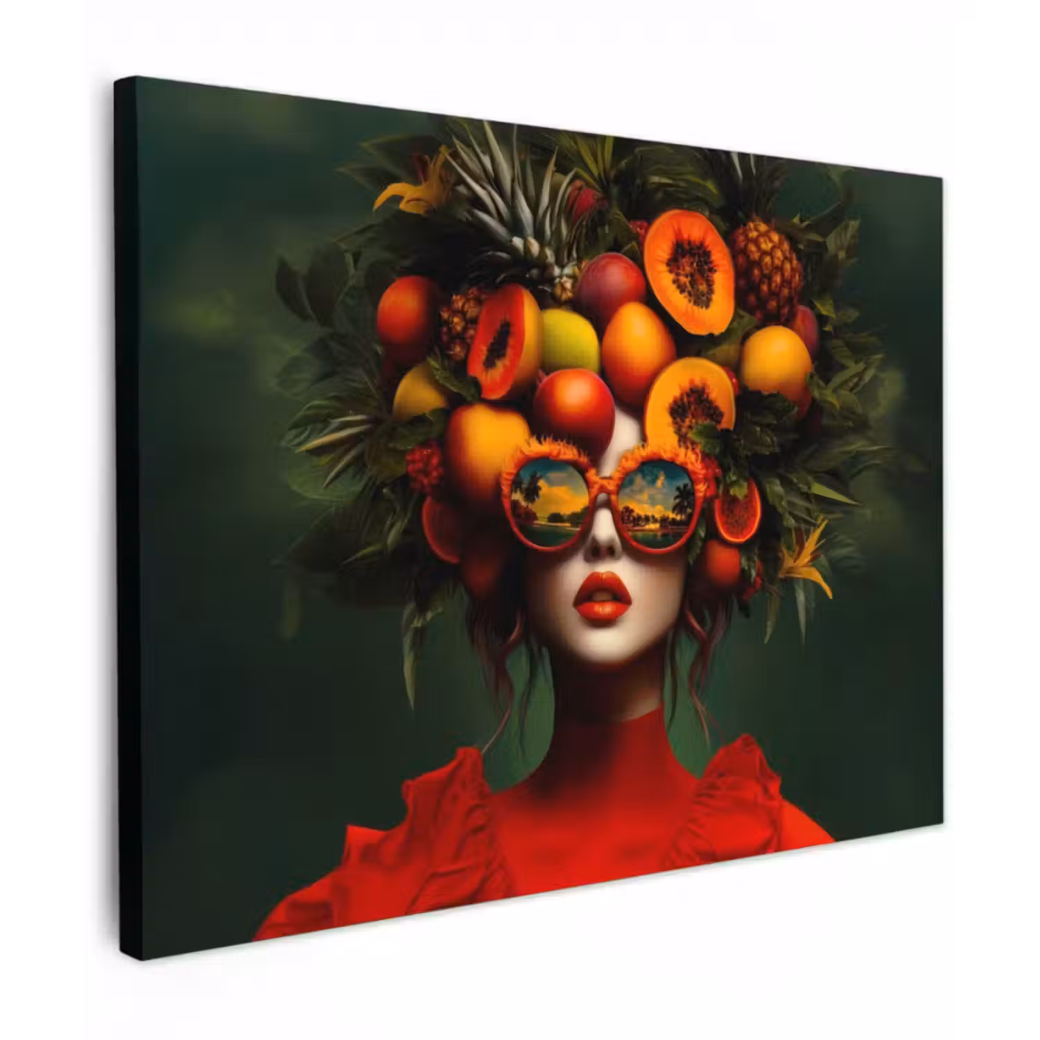 Canvas schilderij - Vrouw - Vruchten - Papaja - Ananas