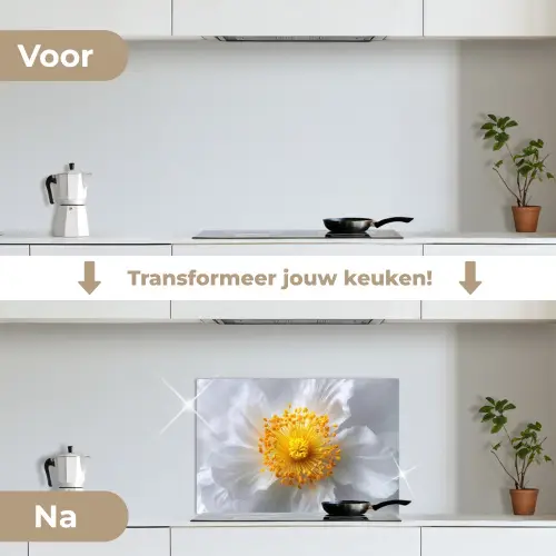 Wit - Bloem - Elegant keuken achterwand spatscherm klein -voor_na_NL