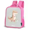 Dino in beige en grijze kleuren Kinderrugzak - Roze middel -schuin