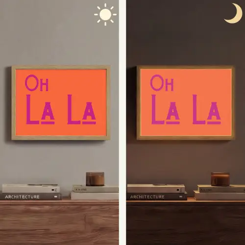 Oh la la - Oranje - Roze - Scheeflettertype Light Box met batterij (Wandlamp) middel -sfeer3