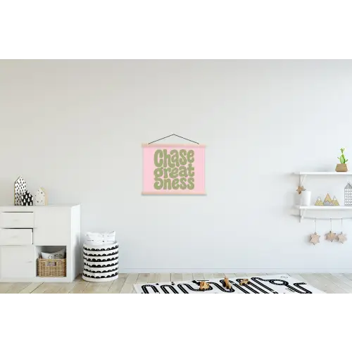 Chase greatness - Groen - Roze - Retro textielposter latten blank klein -kinderkamer