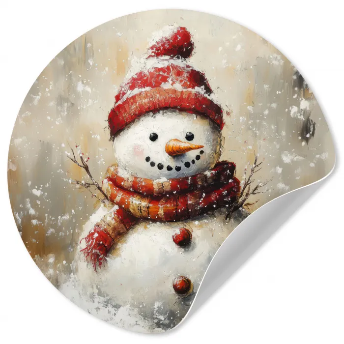 Sneeuwpop - Winter - Sneeuw - Beige Wandcirkel behangsticker klein -3d