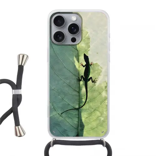 Hagedis - Blad - Nerven - Groen Hoesje iPhone 16 Pro Max met koord klein -3d