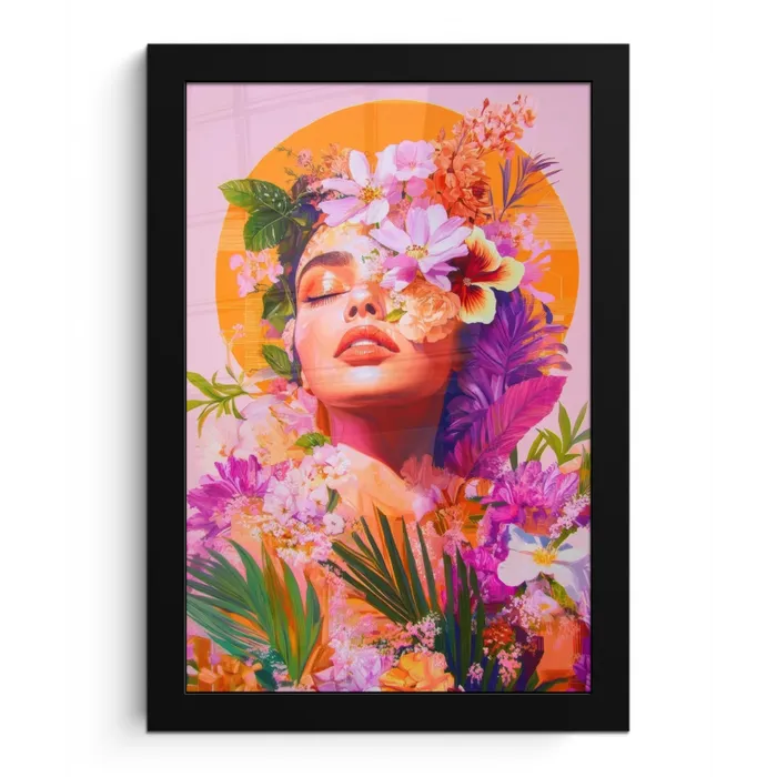Vrouw - Abstract - Cirkel - Bloemen fotolijst zwart zonder passe partout klein -3d