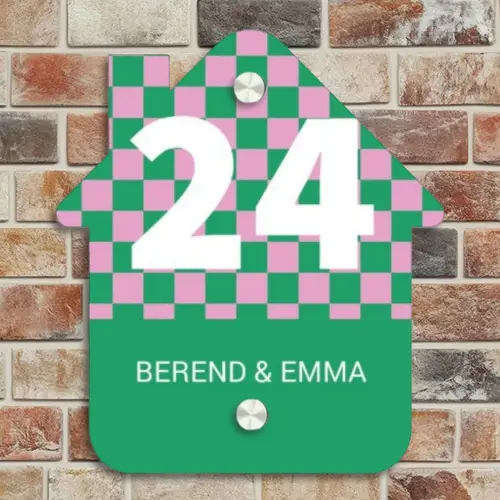 Groen - Roze - Blokjes - Klassiek Naambord Huisje klein -sfeer6