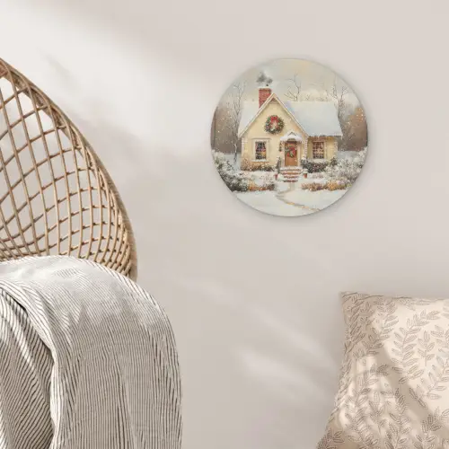 Kerst - Huis - Winter - Sneeuw Akoestische PET Vilt - Rond klein -sfeer4