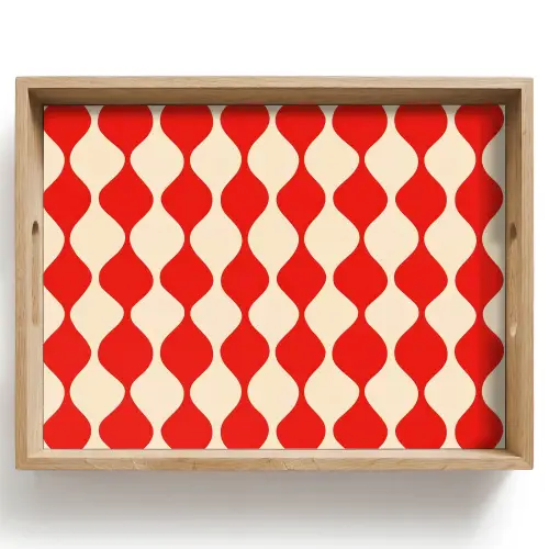 Golvend patroon - Retro - Rood - Beige Dienblad Rechthoek middel 911 -z3d_shopping