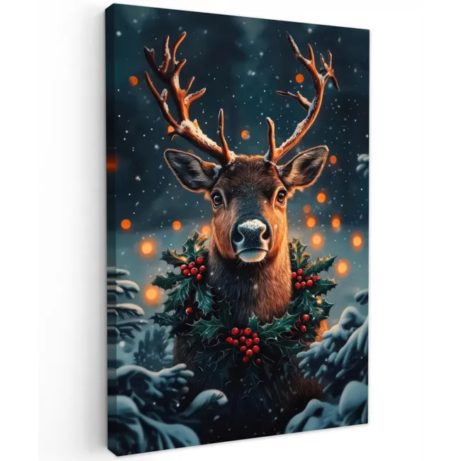 Hert - Kerst - Winter - Sneeuw - Kerstkrans canvas 2cm klein -z3d