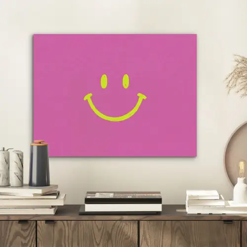 Smiley - Vrolijk - Roze PET vilt klein -sfeer1