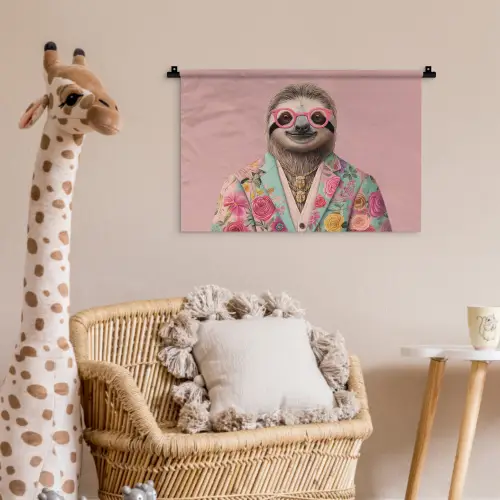Luiaard - Bloemenprint - Bril - Roze Wandkleed katoen klein -wsfeer5_kind