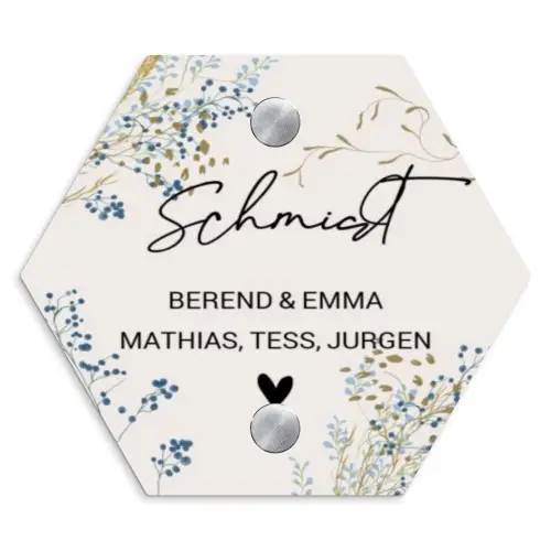 Bloemen - Beige - Sierlijk Naambord Hexagon klein -3d