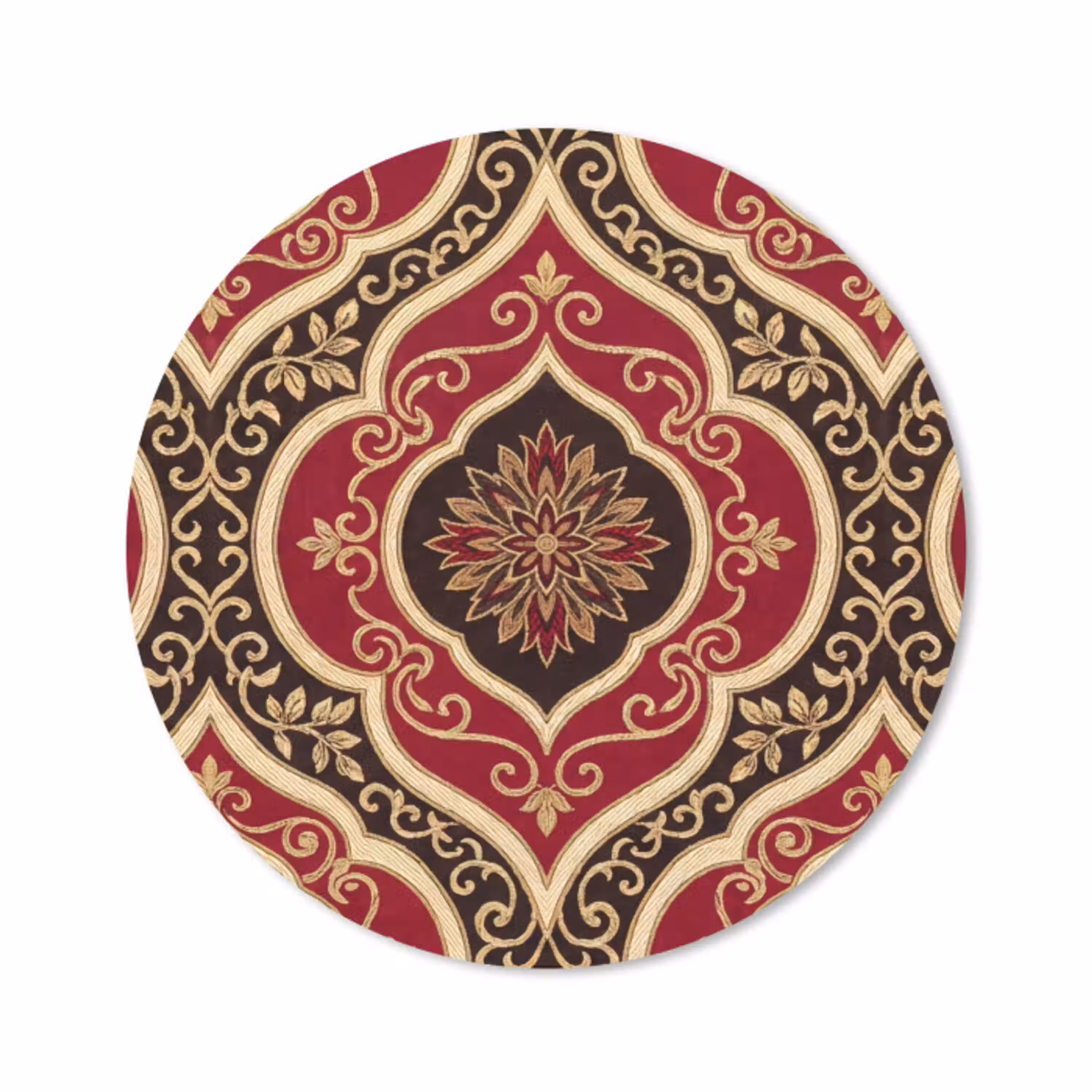 Patroon - Ornament - Barok - Rood - Goud Muismat rond klein -3d
