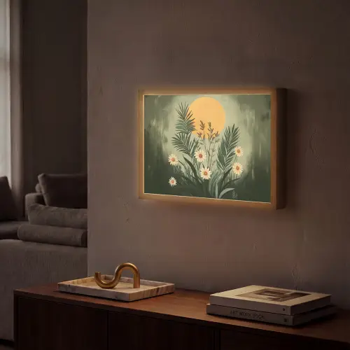 Bloemen - Bladeren - Zon - Groen Light Box met batterij (Wandlamp) middel -sfeer1
