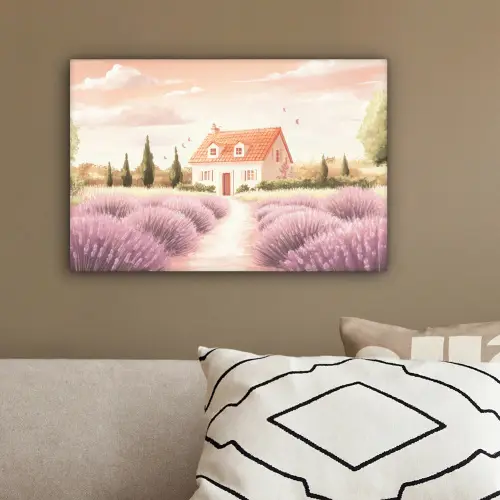 Lavendelveld - Huis - Paars canvas 2cm klein -sfeer3