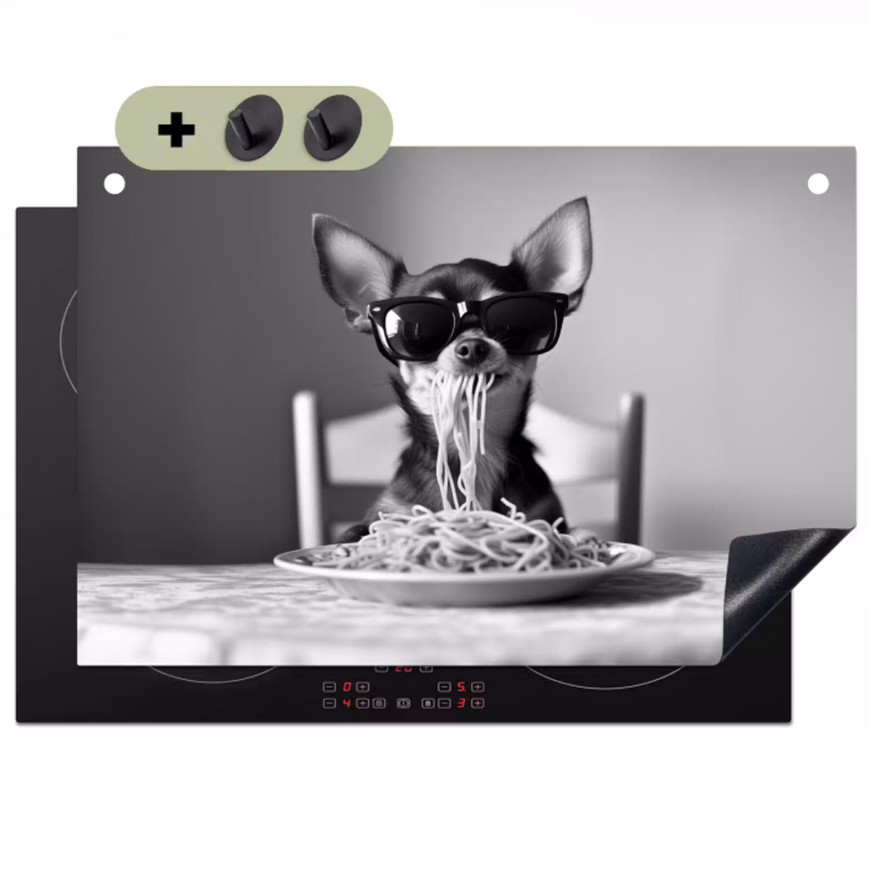Chihuahua - Hond - Zonnebril - Humoristisch - Zwart - Wit - Spaghetti Inductie beschemer met haakjes klein -3d