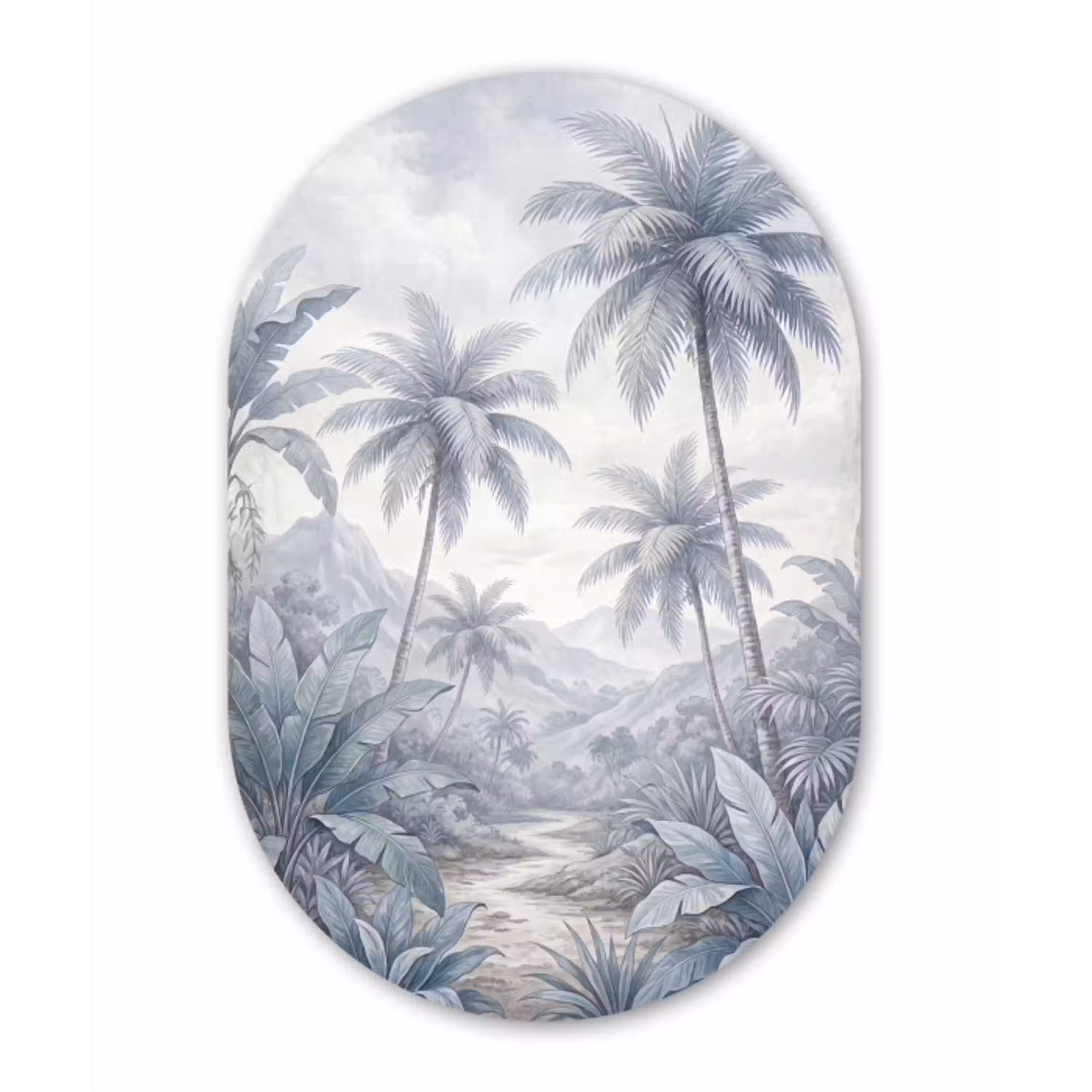 Natuur - Boom - Tropisch - Landschap - Blauw Wandcirkel Ovaal Aluminium middel -3d