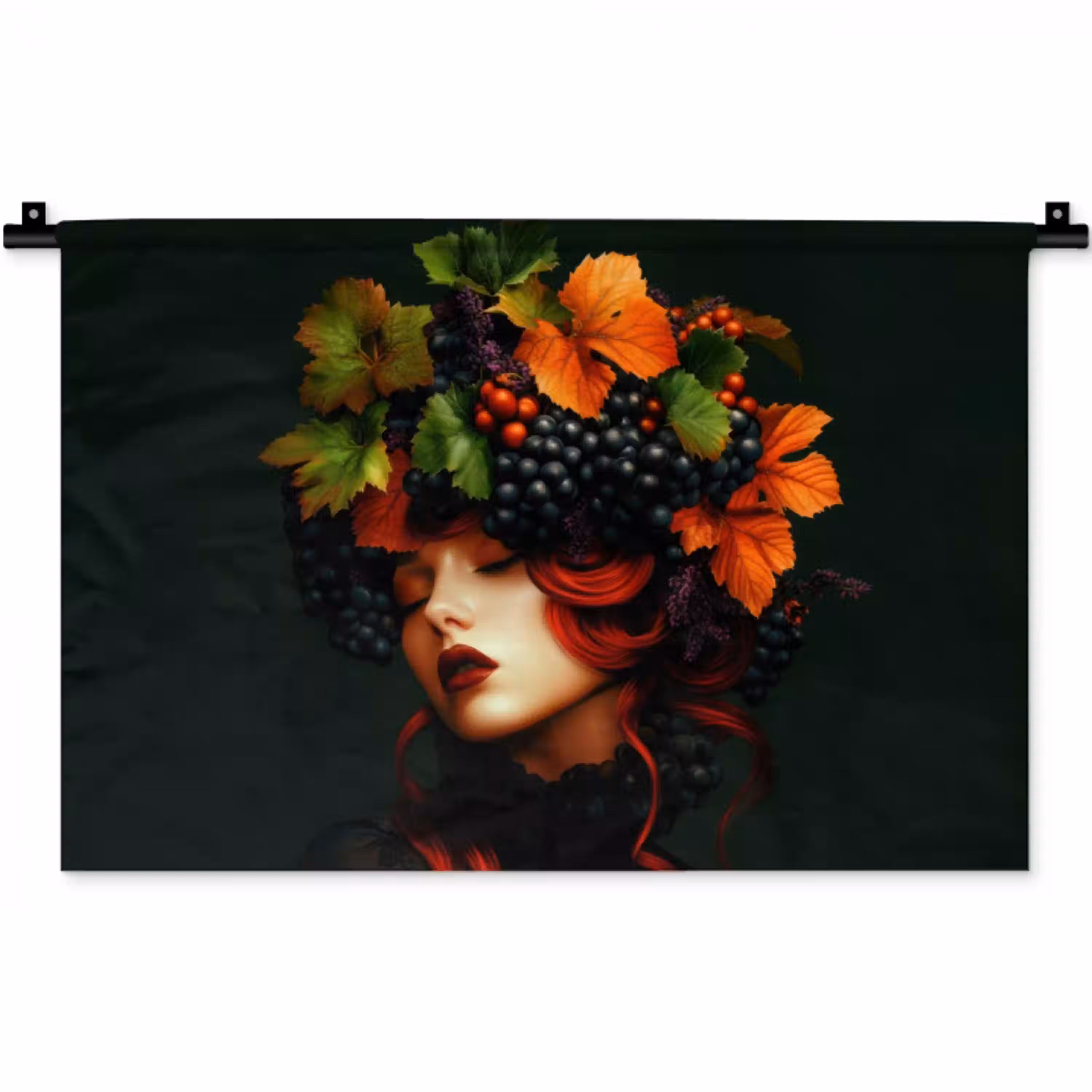 Vrouw - Rood - Groen - Druiven Wandkleed katoen klein -zz3d