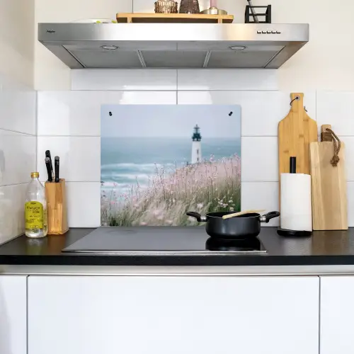 Vuurtoren - Klif - Zee - Bloemen Inductie beschemer met haakjes middel -sfeer2