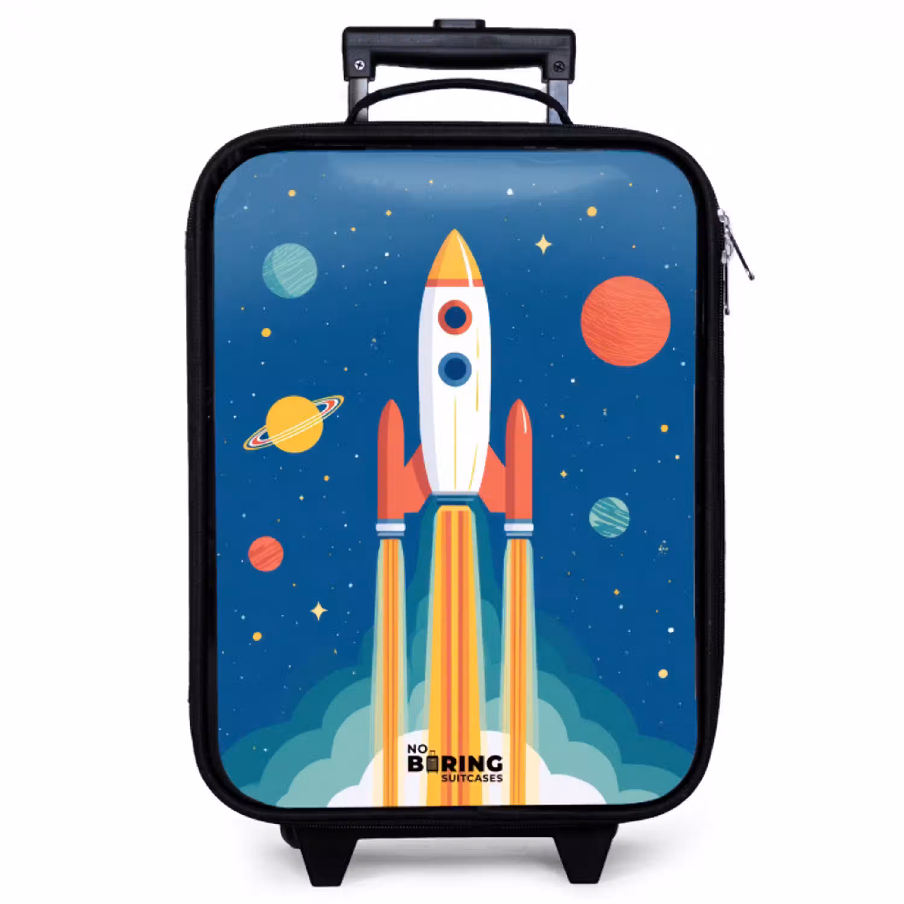 Raket - Planeet - Sterren - Veelkleurig Kinderkoffer - Zwart klein -zzz_website3d