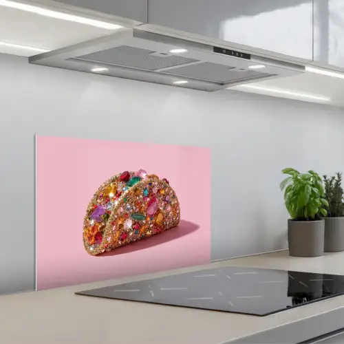 Taco - Kleurrijk - Edelstenen - Goud keuken achterwand spatscherm klein -3d_schuin