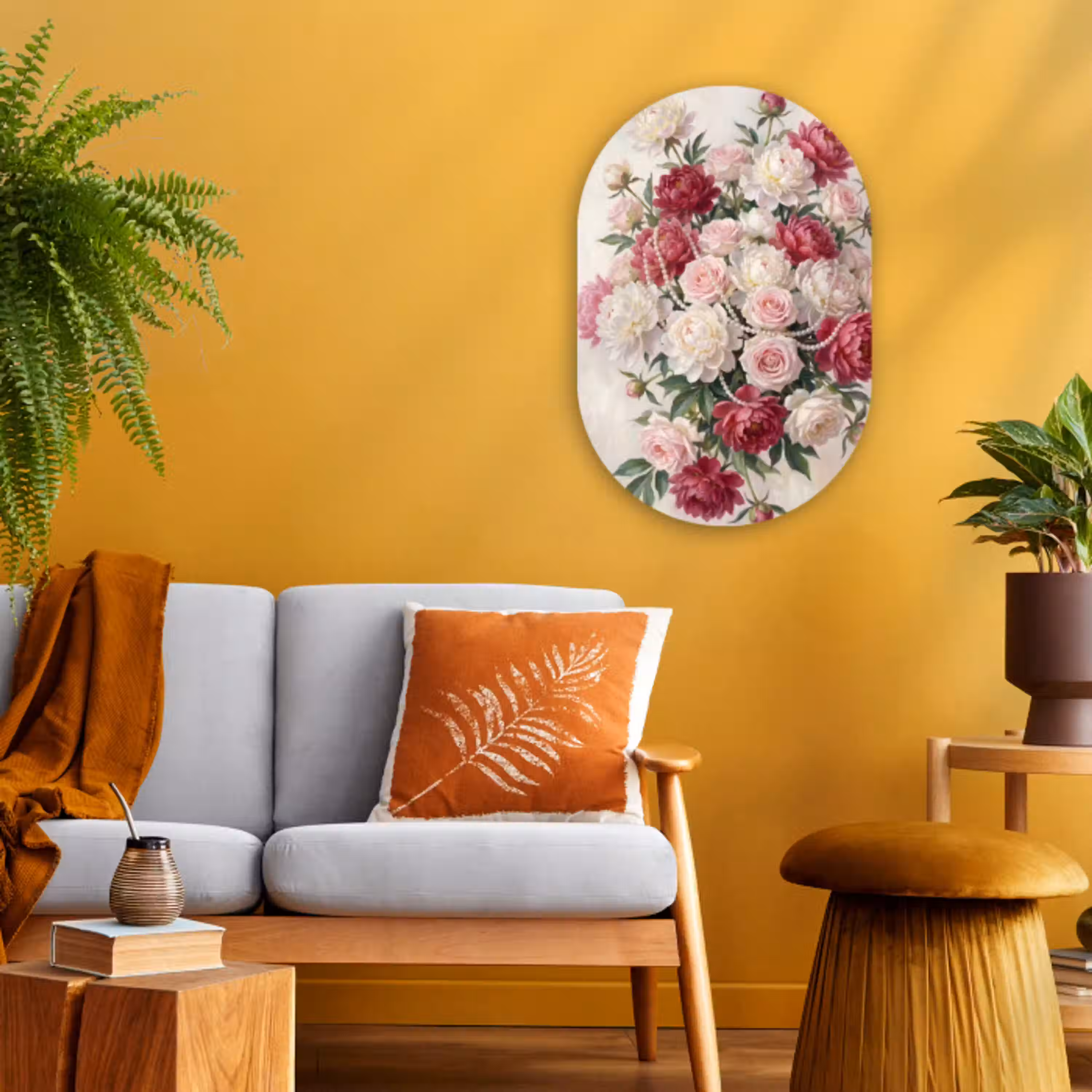 Bloemen - Parels - Romantiek - Klassiek - Roze Wandcirkel Ovaal Forex klein -sfeer4