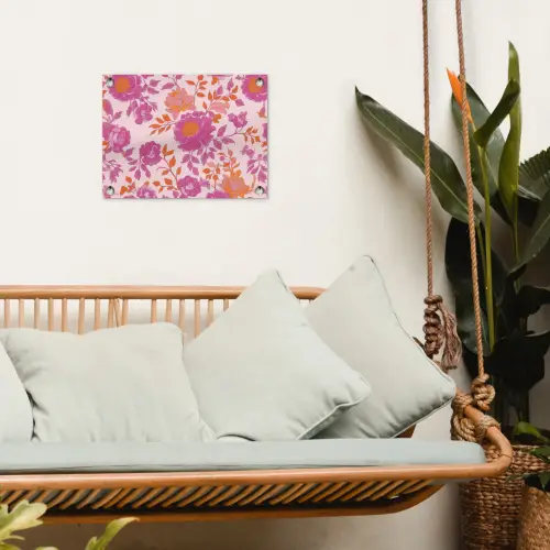 Bloemenpatroon - Roze - Oranje - Bloemen tuinposter los doek klein -sfeer7