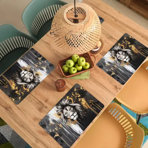 Leeuw - Portret - Verfspatten - Grijs Placemat vinyl groot -zzsfeer5_Kitchenyeah-website