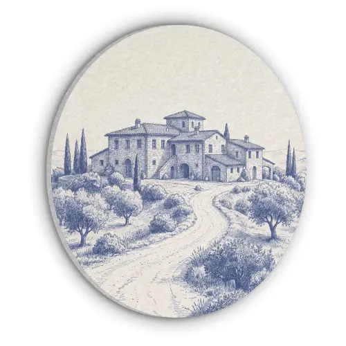 Rustiek - Landgoed - Blauw Akoestische PET Vilt - Rond klein -3d