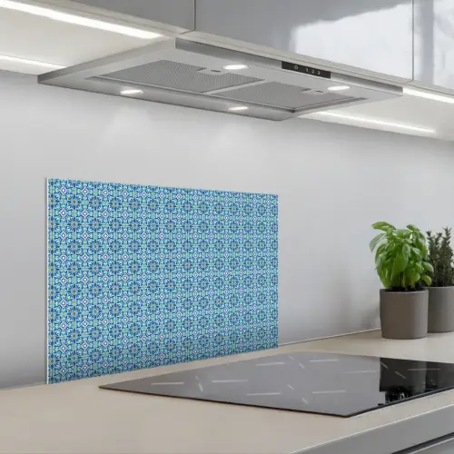 Tegels - Mozaïek - Turquoise - Blauw keuken achterwand spatscherm klein 900 -3d_schuin