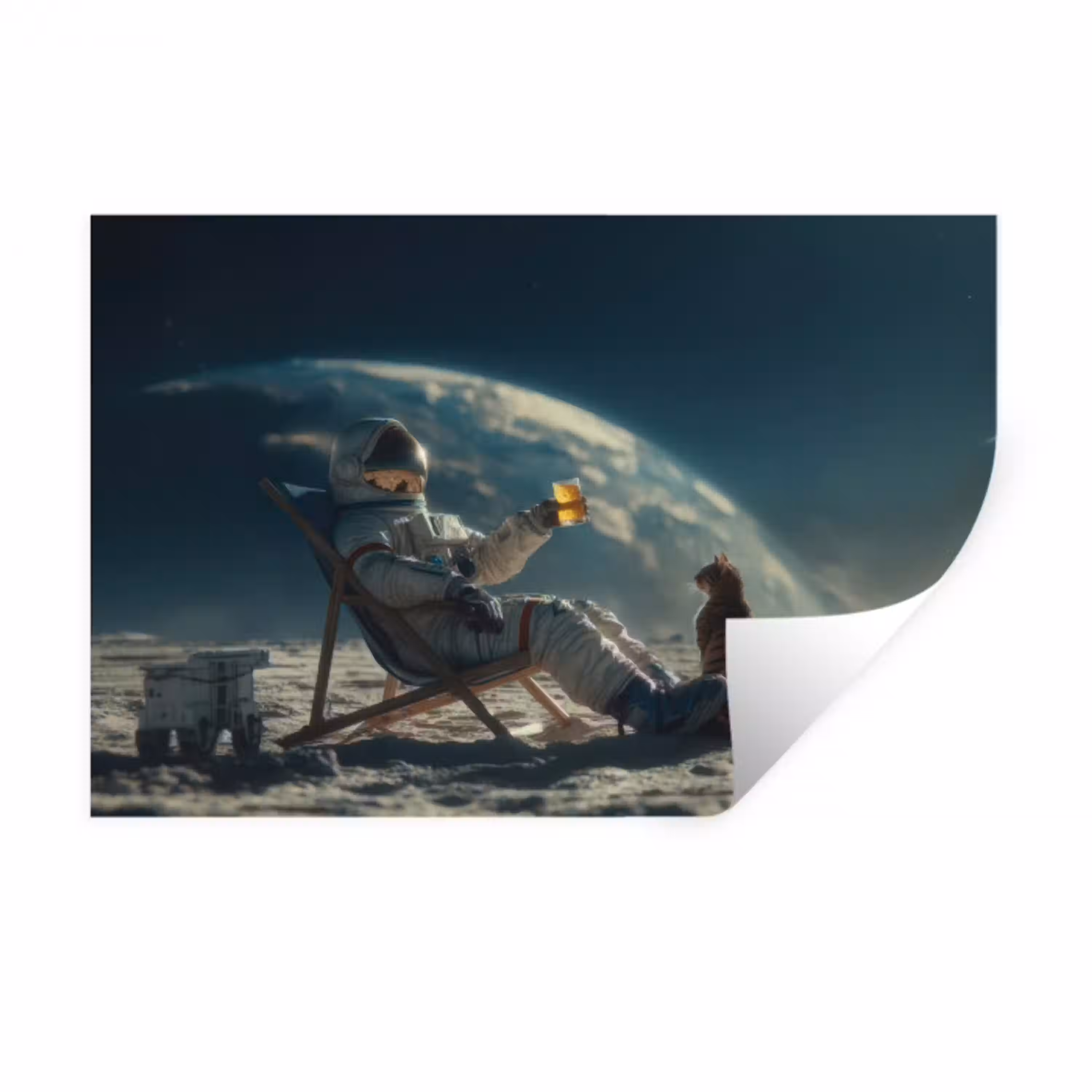 Astronaut - Kat - Glas - Stoel Muursticker klein -3d
