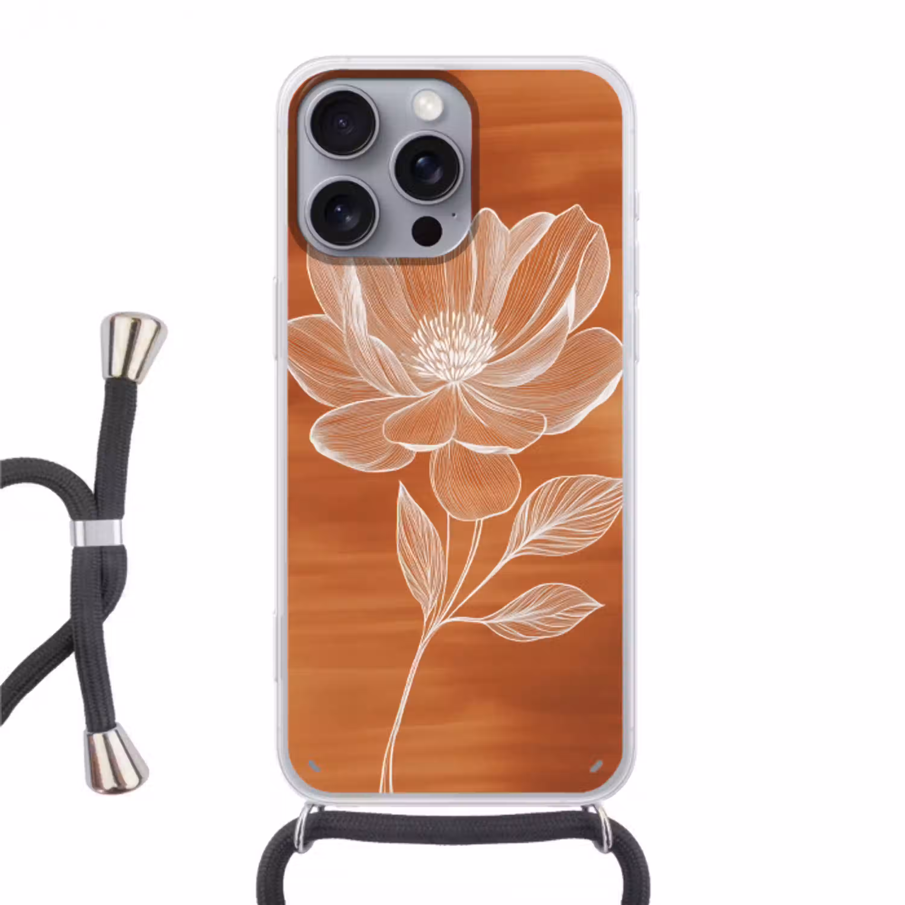 Bloem - Minimalistisch - Wit Hoesje iPhone 16 Pro Max met koord klein -3d