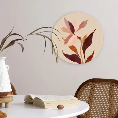 Bloemen - Blaadjes - Minimalistisch - Roze Wandcirkel plexiglas klein -sfeer4