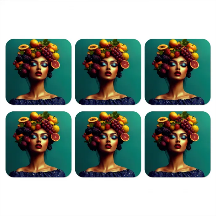 Vrouw - Hoodtooi - Tropisch - Fruit - Druiven onderzetter kurk middel -3d