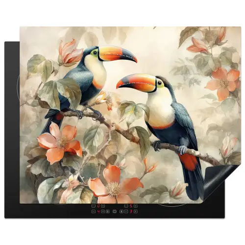 Toekan - Vogels - Bloemen - Tak Inductie beschermer vinyl 3mm groot -3d