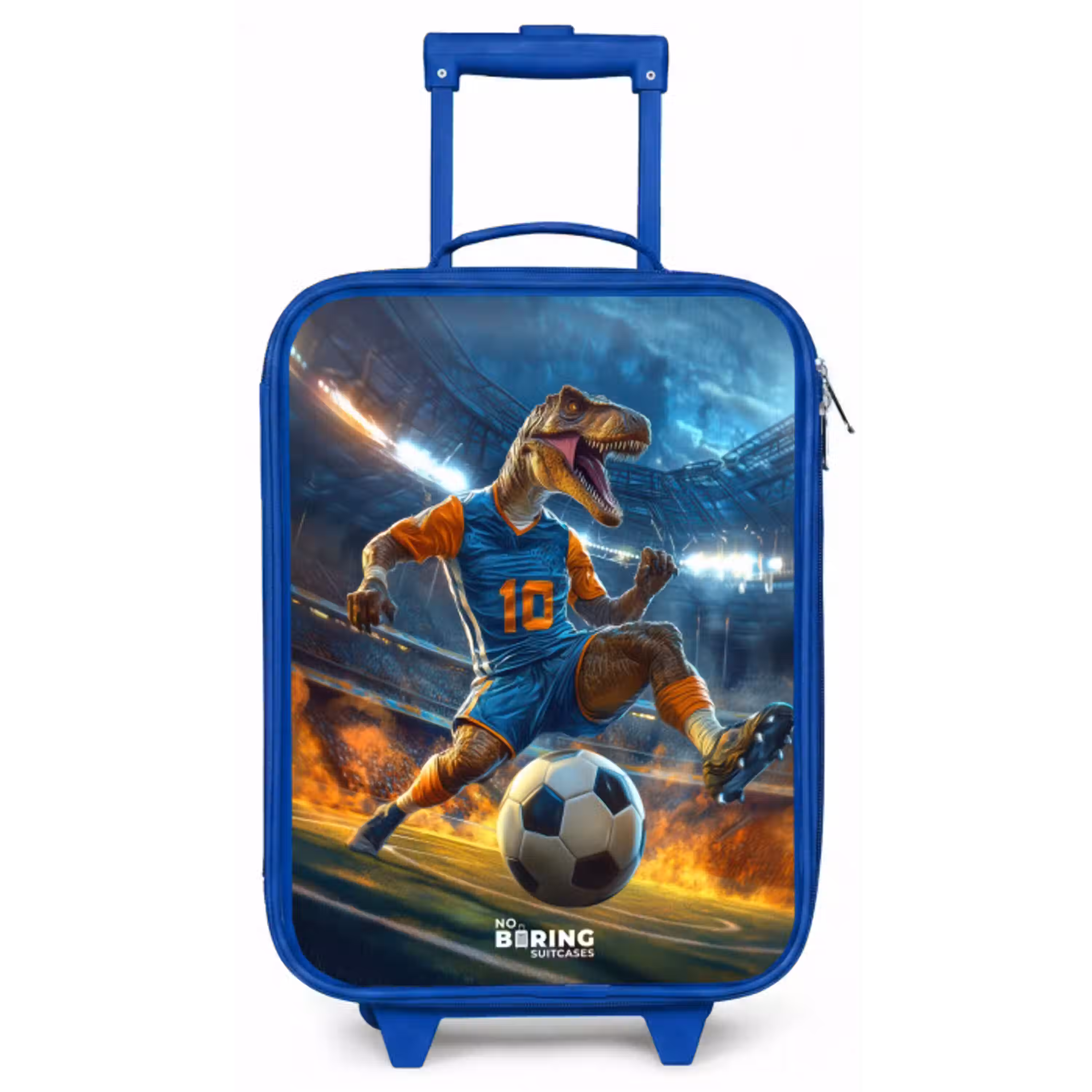 T-Rex als voetballer in vol stadion Kinderkoffer - Blauw klein -zz3dotto