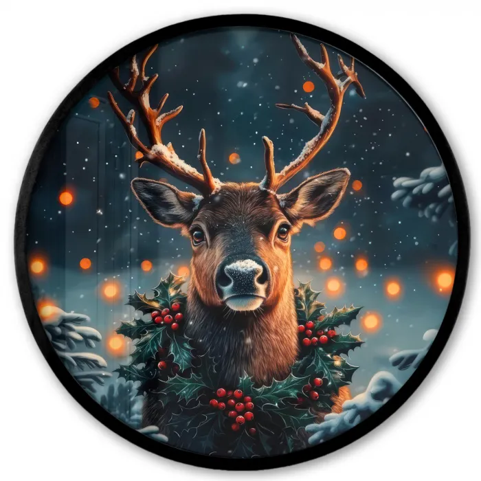 Hert - Kerst - Winter - Sneeuw - Kerstkrans Fotolijst rond zonder passe partout klein -3d