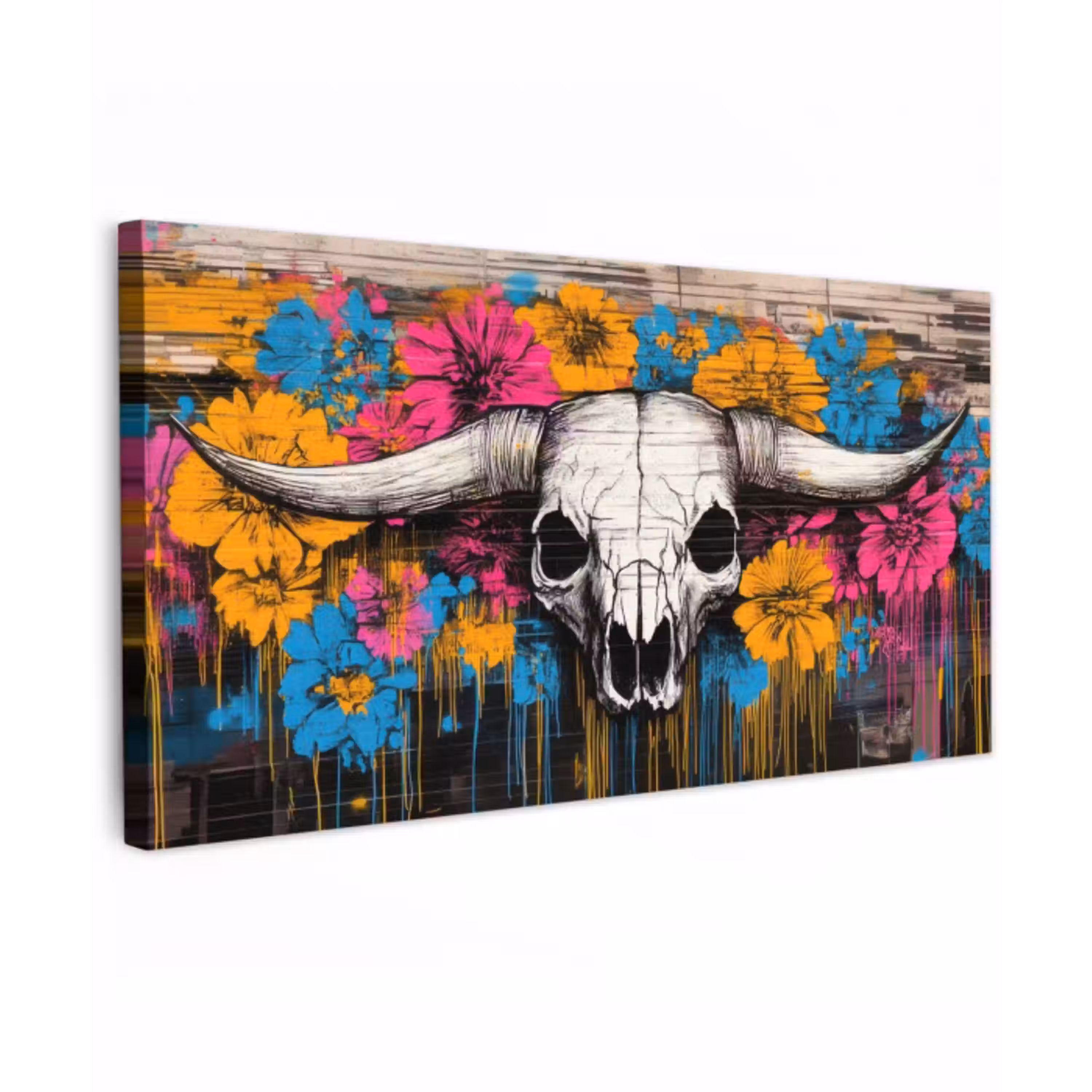 Schedel - Bloemen - Graffiti Tuinposter op houten frame 2 cm dik xxl -3d