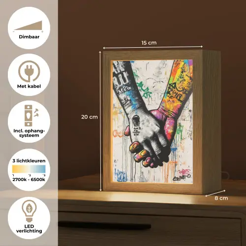 Graffiti - Handen - Vintage - Street art Light Box met kabel (Tafellamp) klein -USP_NL