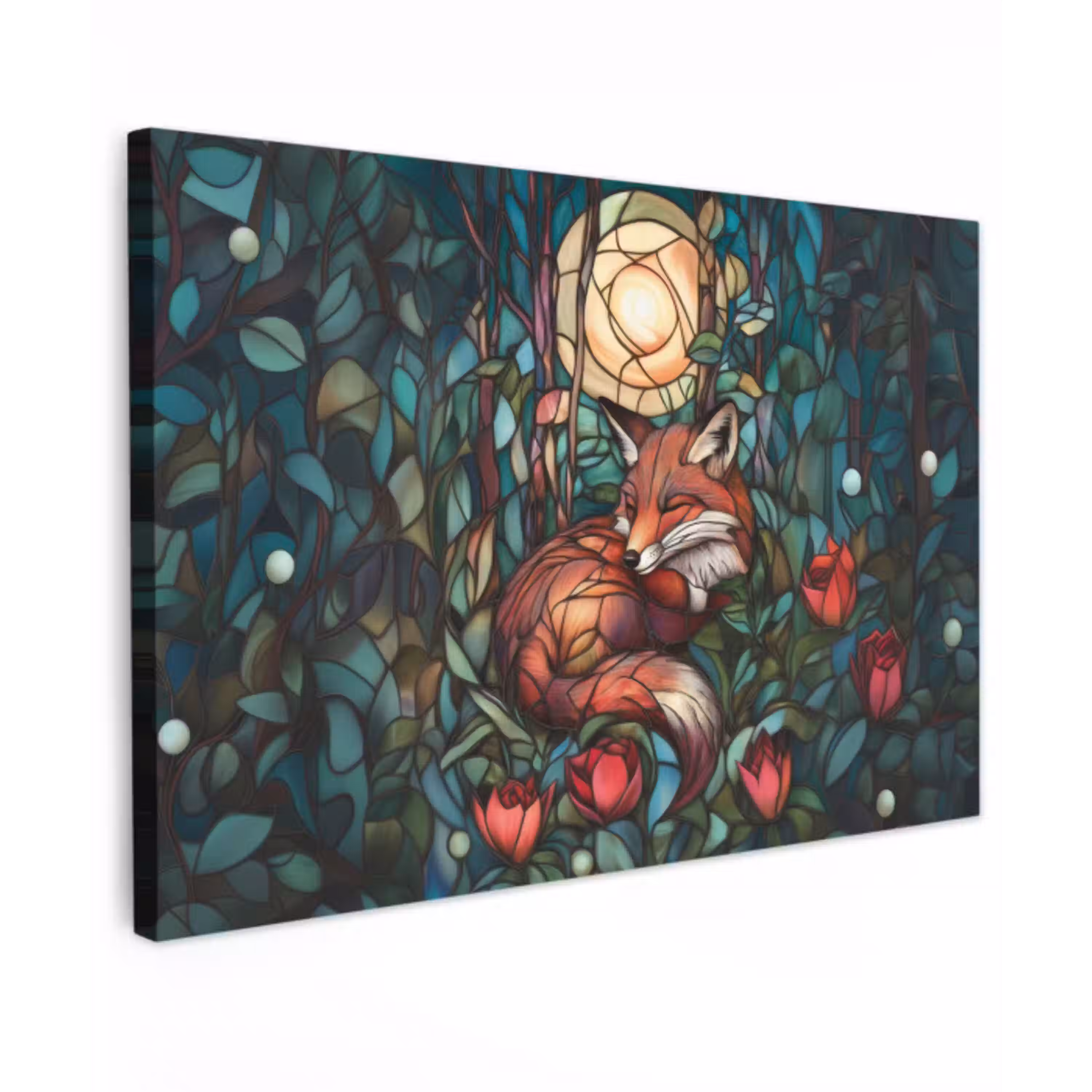 Vos - Mozaïek - Bos - Maan Tuinposter op houten frame 2 cm dik klein -3d
