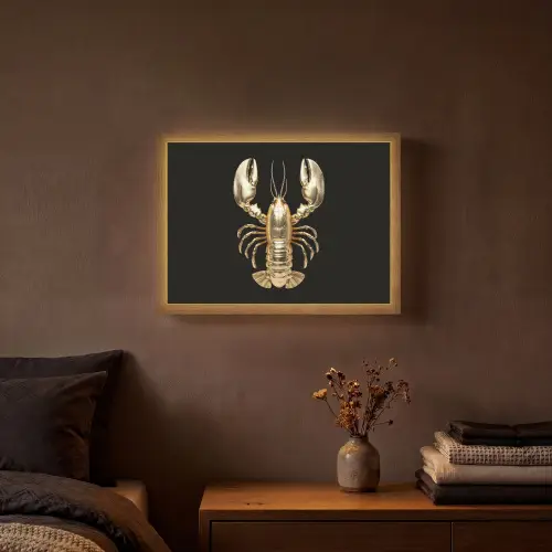 Kreeft - Goud - Textuur - Zwart Light Box met batterij (Wandlamp) middel -sfeer4