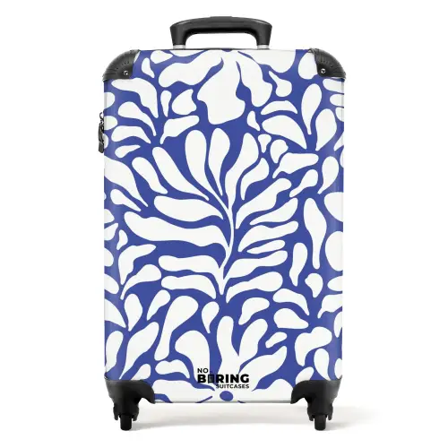 Abstract - Blauw/Wit Bloemenpatroon NBS - Handbagage koffer - Kinderen Unisex middel -productfoto_recht