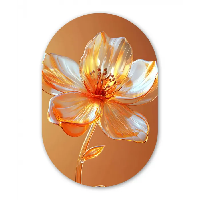 Glazen - Bloem - Oranje Wandcirkel Ovaal Glas middel -3d